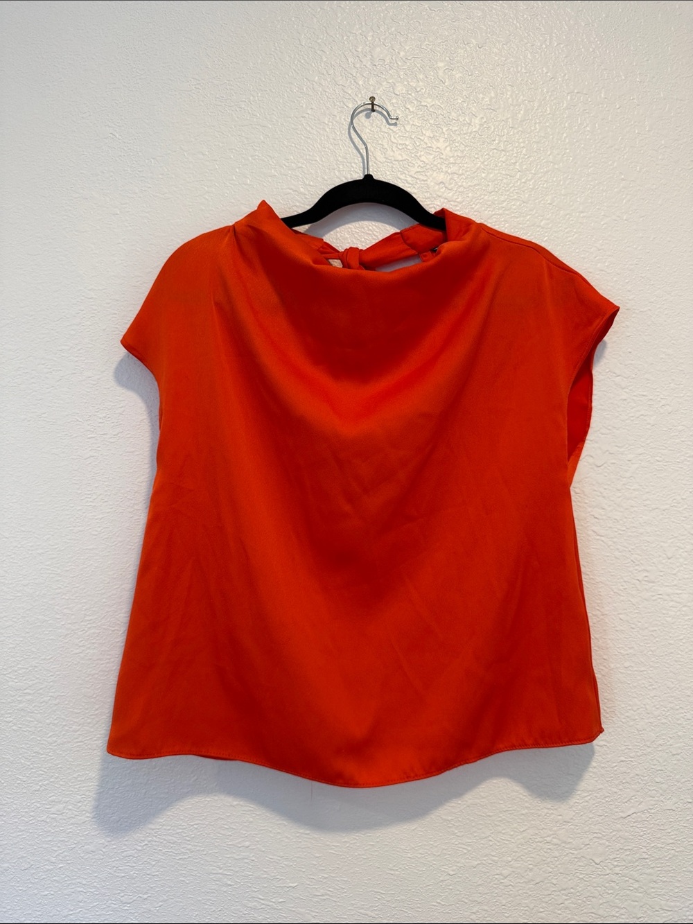 Zara Vibrant Orange Cap-Sleeve Blouse with Back Tie